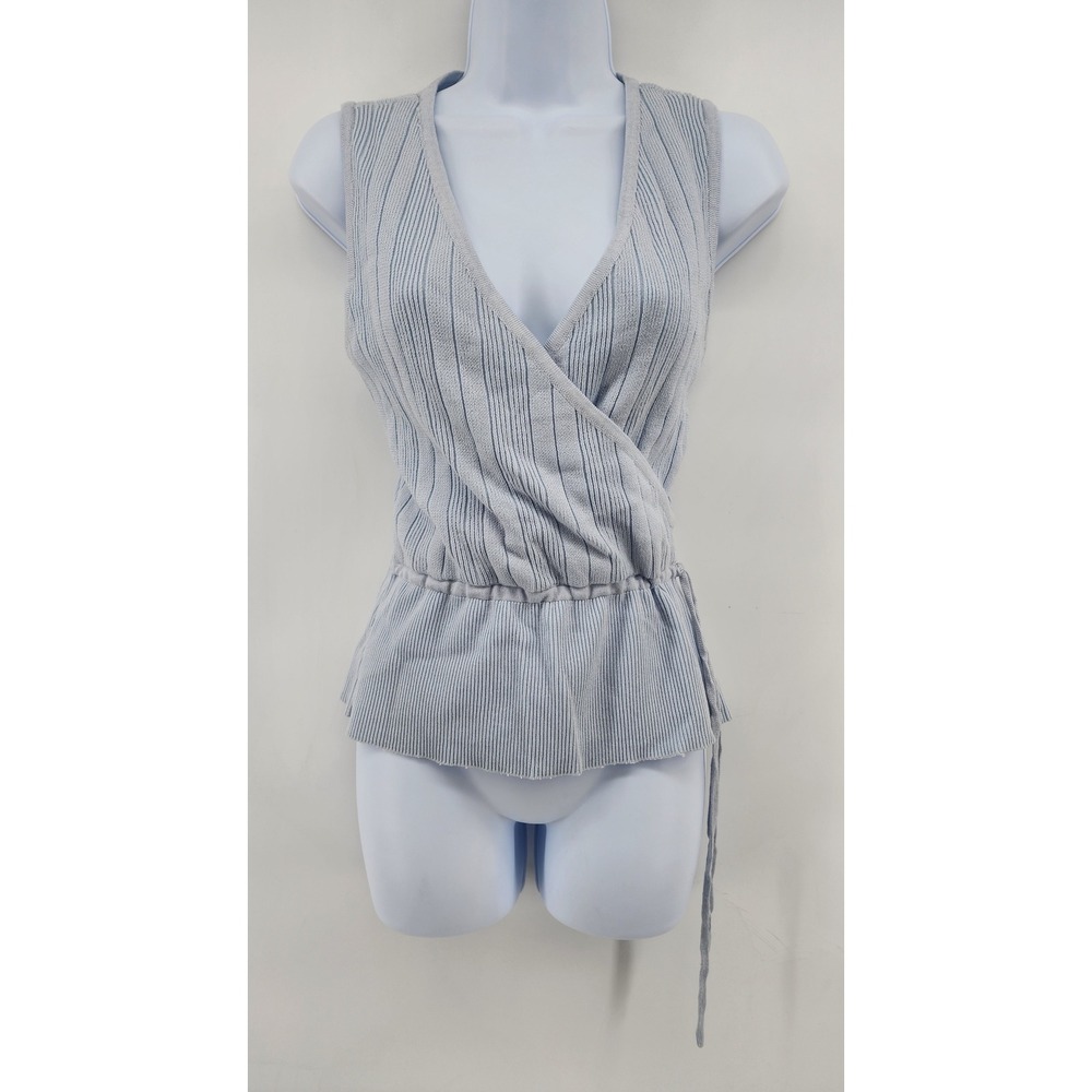 Bagatelle Collection Blue Ribbed Knit Surplice Wrap Sleeveless Top Size M